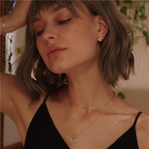 Ring Necklace Pendant Handmade 18k Gold Plated Dainty Gold Choker Layering Women - Picture 2 of 7